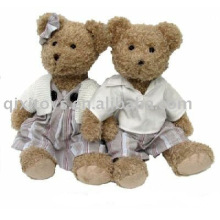 stuffed boy&girl teddy bear with coat,soft valentine animal toy